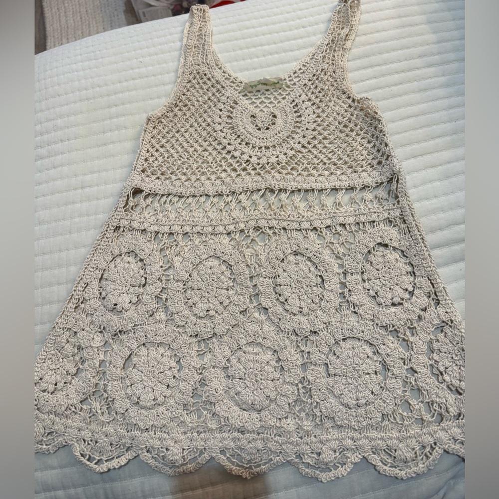 Staring At Stars Beige Crochet Cotton Boho Crochet Sleeveless Top Size Medium